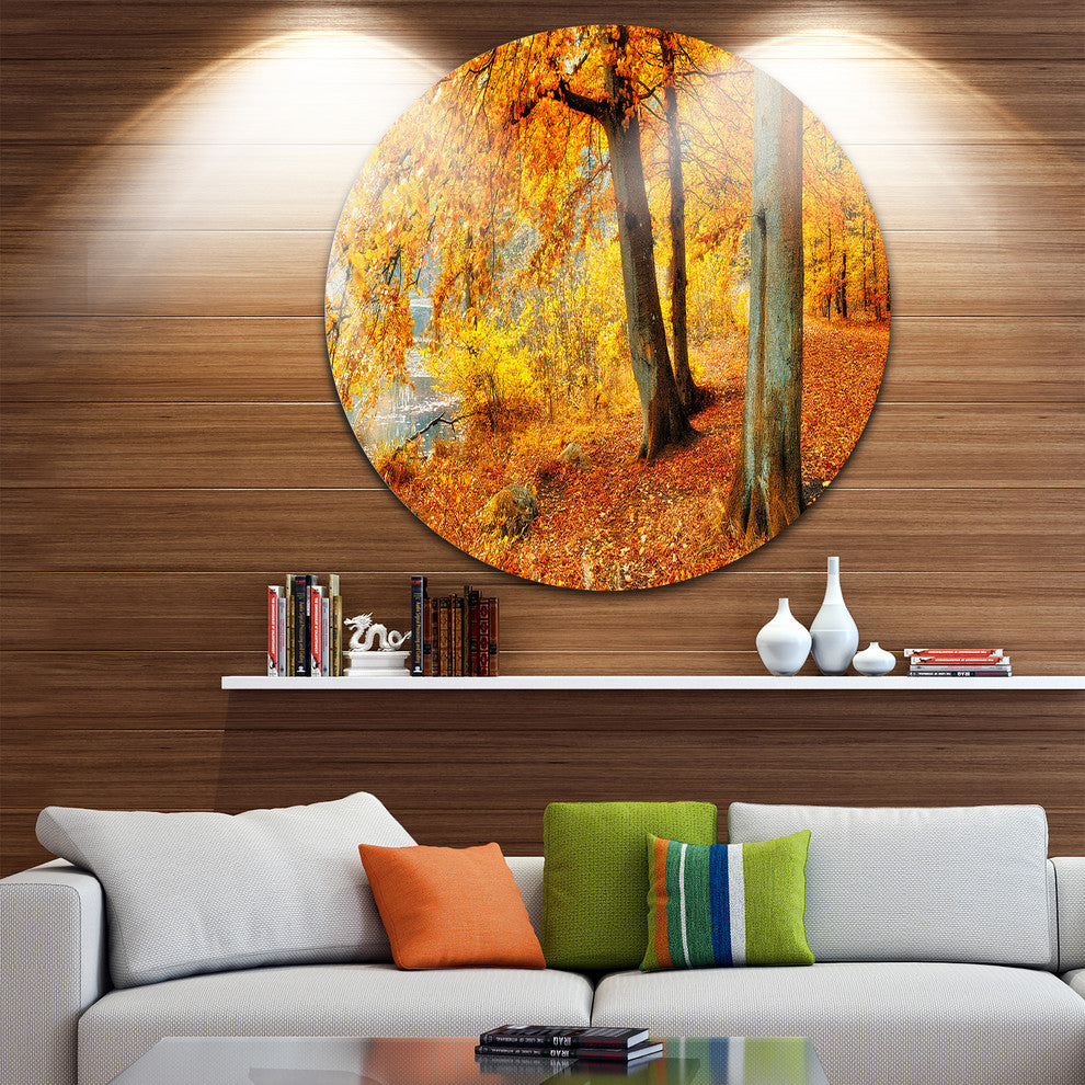 Yellow Forest Of Autumn, Landscape Photo Round Wall Art, 11"