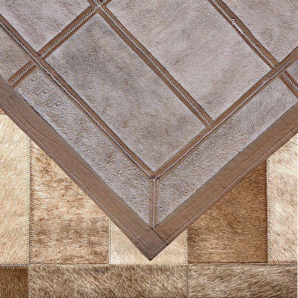 Cowhide Patchwork Rug, Daedalus, Taupe, 12'x15'