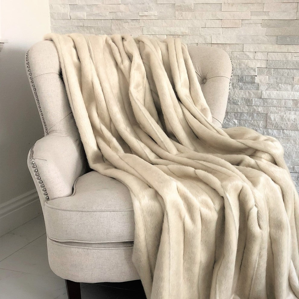 Fancy Mink Faux Fur Ivory Luxury Throw