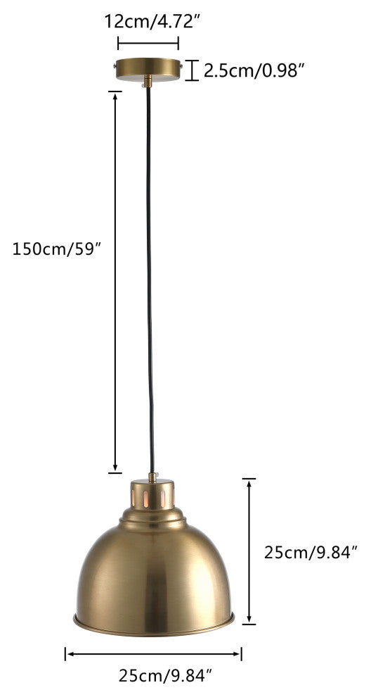 1-Light Single Dome Pendant Modern Brass Hanging Light, Brass