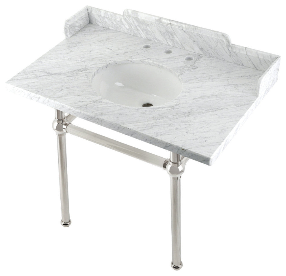 Kingston Brass LMS3630MB6 36" Carrara Marble Console Sink, Legs