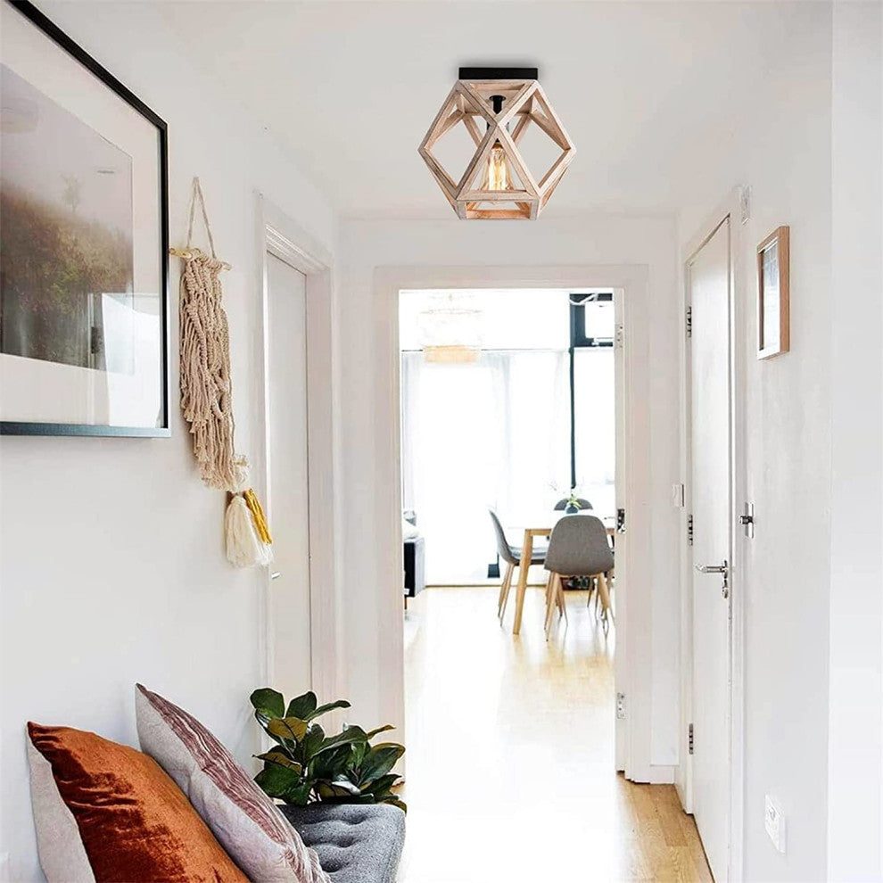 Industrial Wood Flush Mount Ceiling Lamp Farmhouse Close to Ceiling Lighting Fix