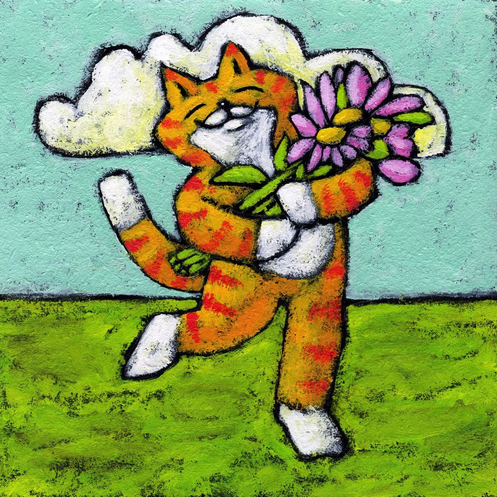 Marmont Hill, "Tiger Cat Flower Dance" by Janet Nelson on Wrapped Canvas, 48x48