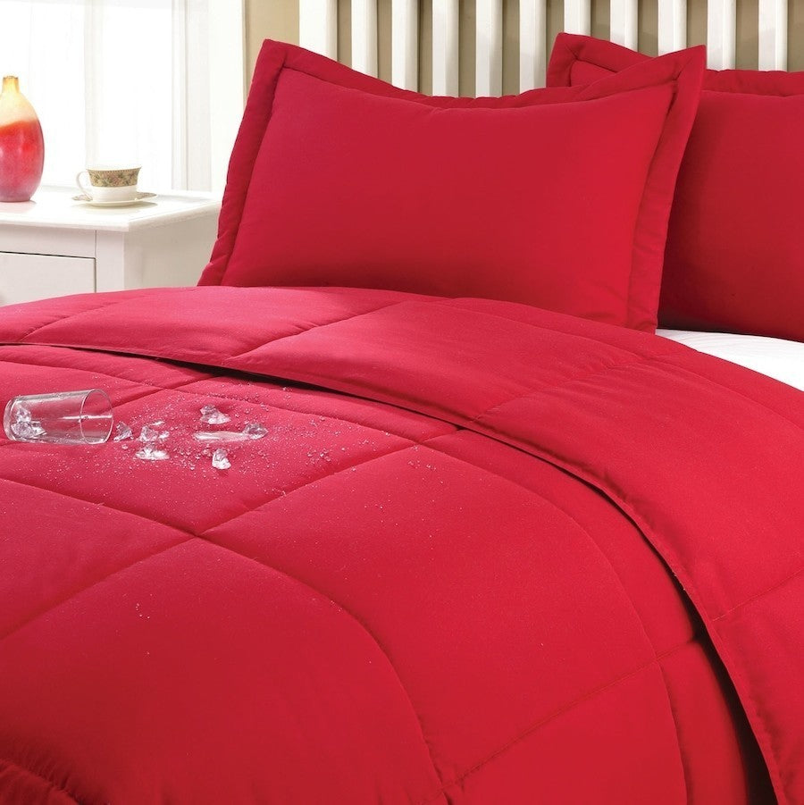 Lotus Home Water and Stain Resistant Microfiber Comforter Mini Set, Red, Full/Qu