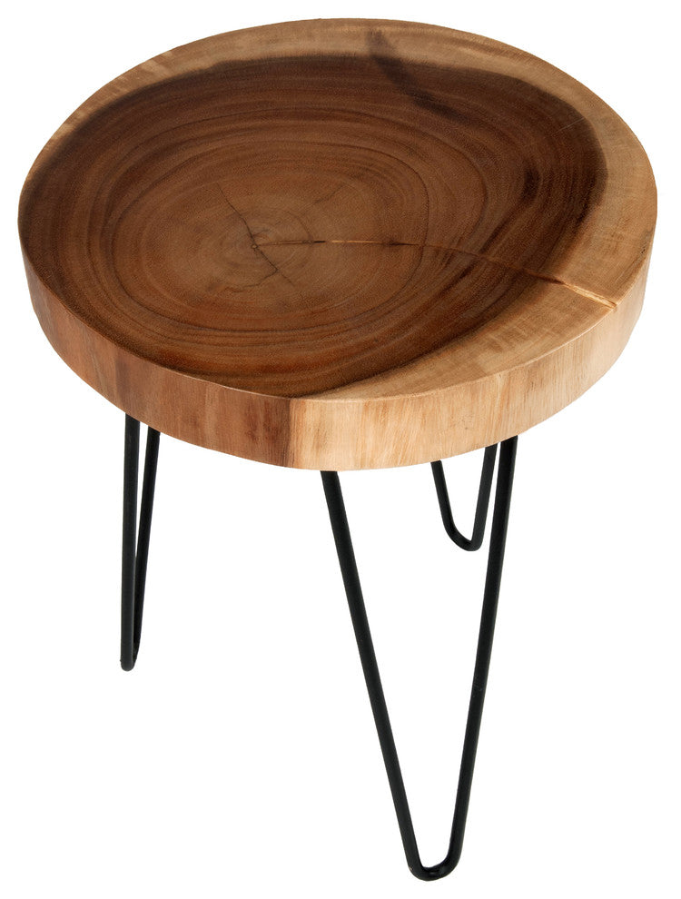 East at Main Laredo 14-inch Natural Cross-cut Accent Table with Iron Legs