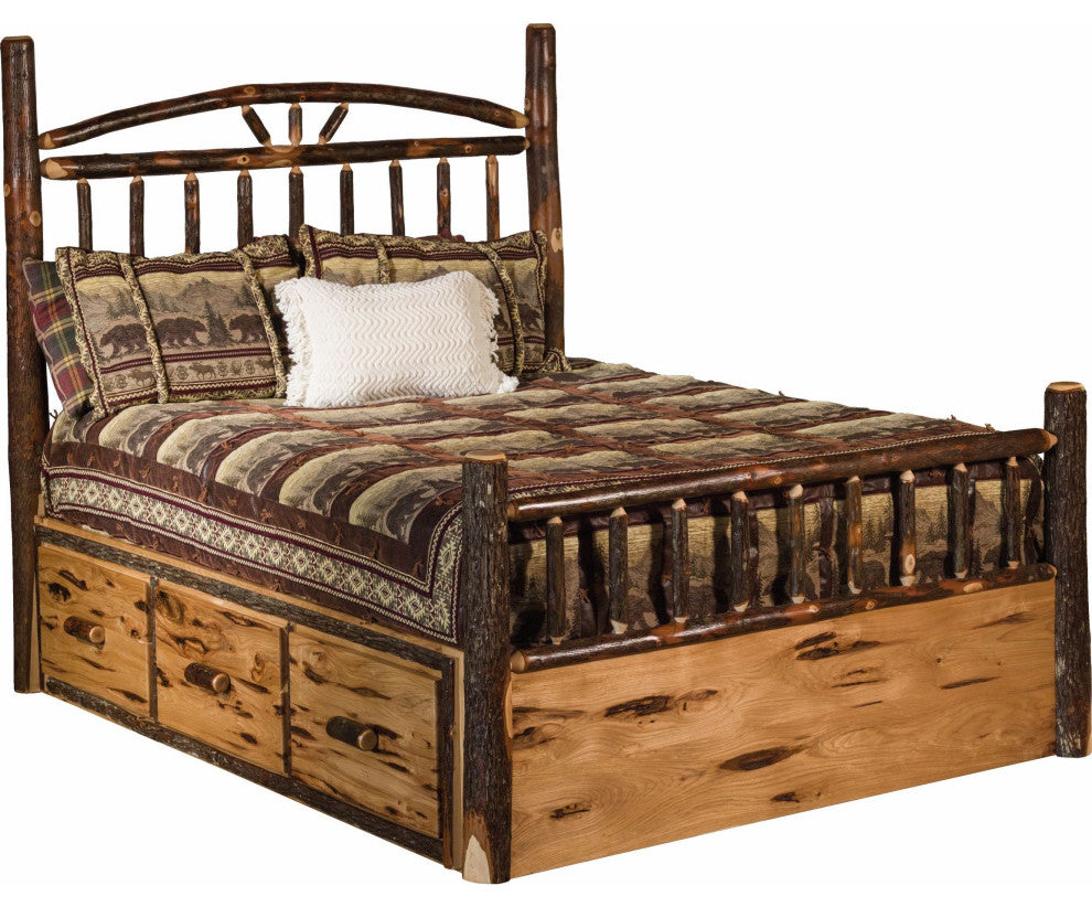 Hickory Log Storage Bed, All Hickory, Twin