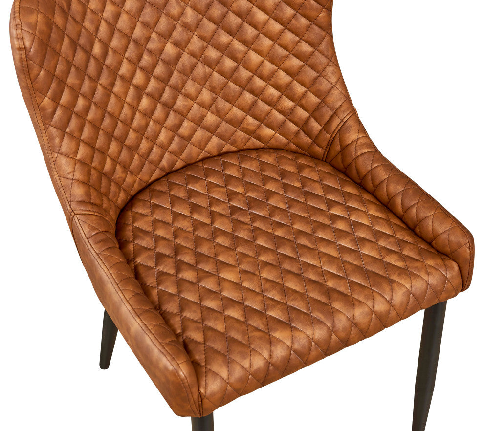 Tufted Faux Leather Dining Chair With Black Base, Set of 4, Cognac
