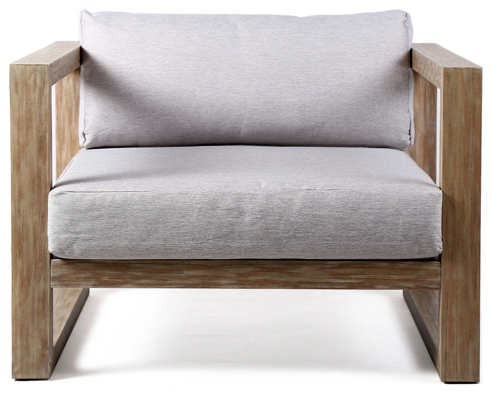 Paradise Outdoor Light Eucalyptus Wood Lounge Chair With Gray Cushions