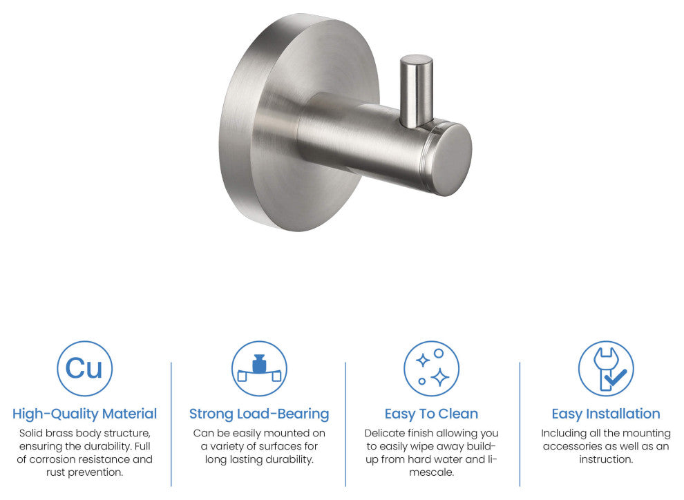 Circular Bathroom Towel & Robe Hook 3 Count, Brushed Nickel