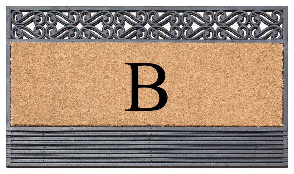 Rosewood Black/Beige 24"x36" Rubber And Coir Monogrammed Doormat, B