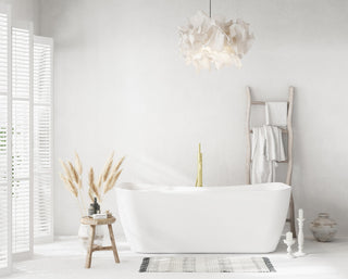 Holly 67" Soaking Bathtub, Glossy White With Brushed Gold Trim