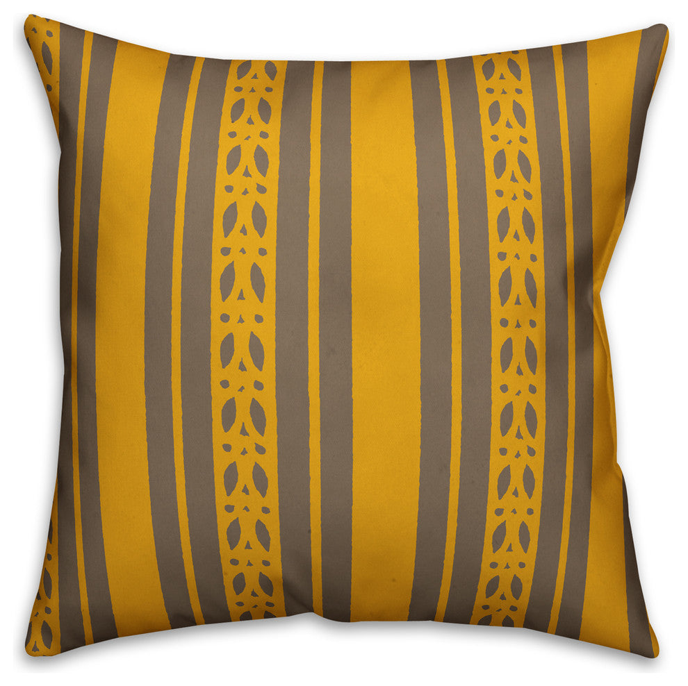 Yellow Folk Stripes Throw Pillow, 18"x18"