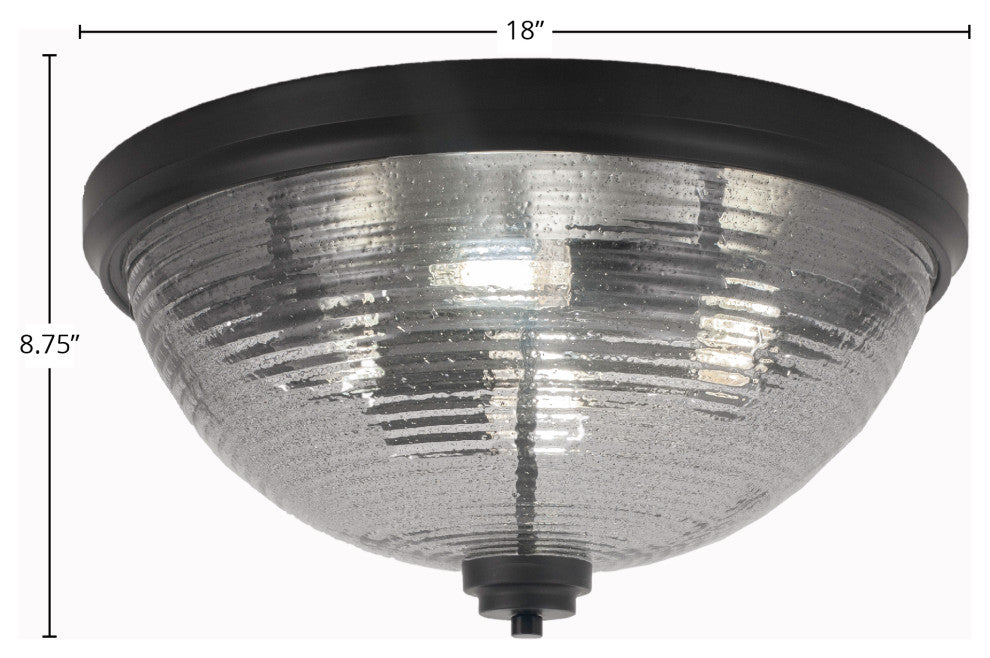 18" 4-Light Flush Mount Light, Matte Black/Smoke Ribbed