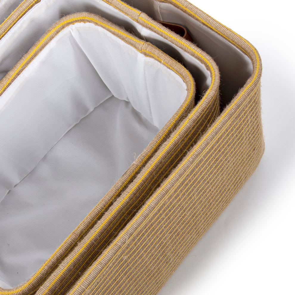 Striped Organizational Storage Basket, 3-Piece Set, Yellow