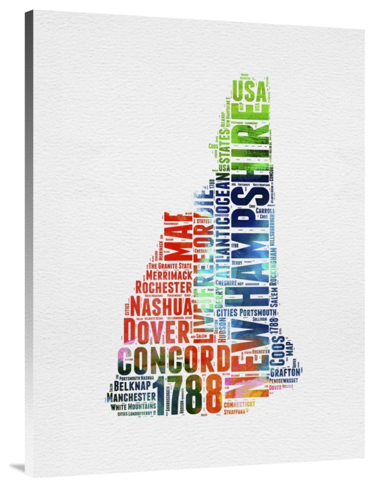 "New Hampshire Watercolor Word Cloud" Fine Art Print
