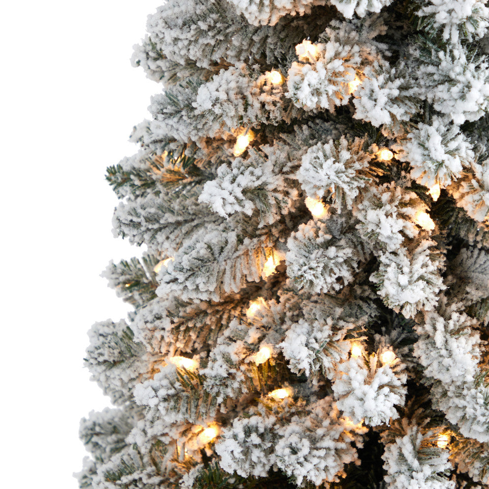 Nearly Natural 5ï¿½ Flocked Pencil Artificial Christmas Tree with 200 Clear Lights