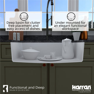 Karran QU-812 Undermount 32.5" Large Single Bowl Quartz Sink Kit, White