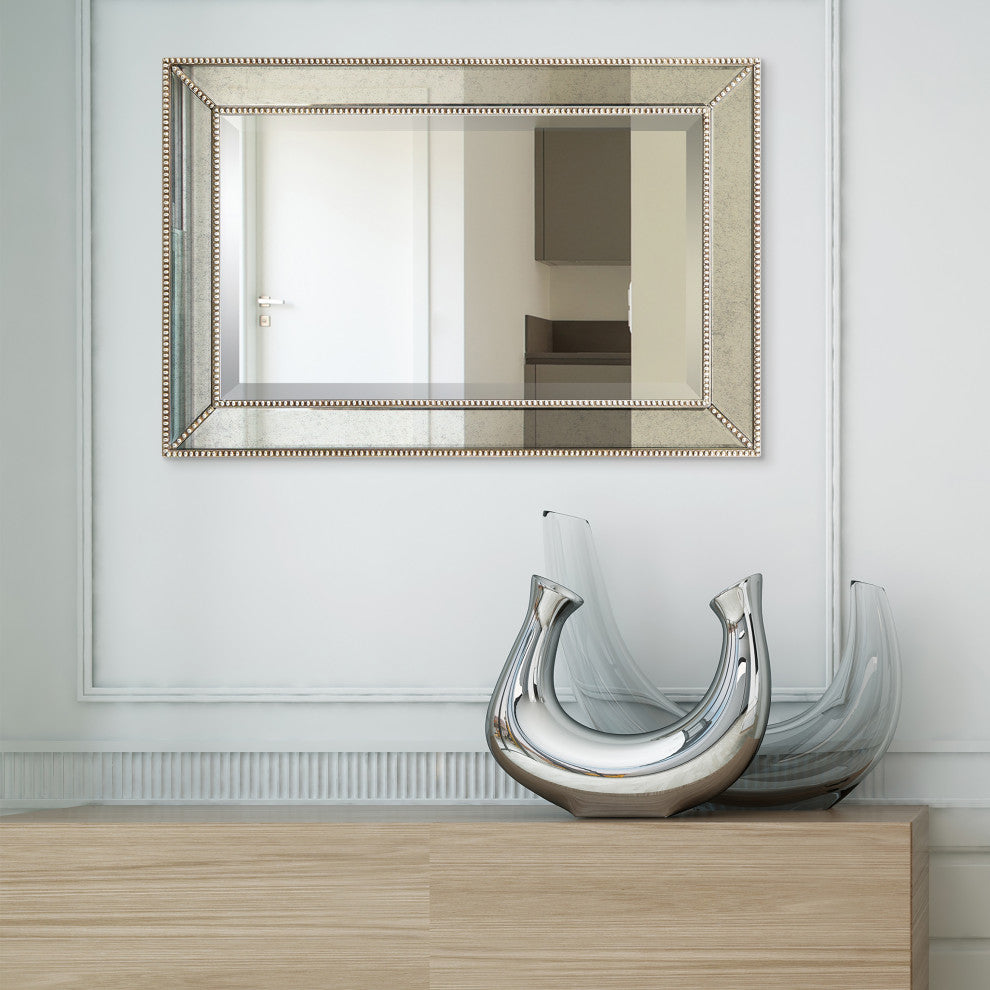 Beveled Antique Wall Mirror Panels, 1" Beveled Center, Wood Frame, 30"x 20"