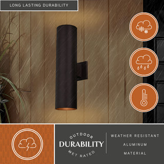 Chiasso 2-Light Deep Bronze Outdoor Wall Sconce Aluminum Wall Mount Fixture, Deep Bronze, 5"wx20"hx8"d, No Sensor