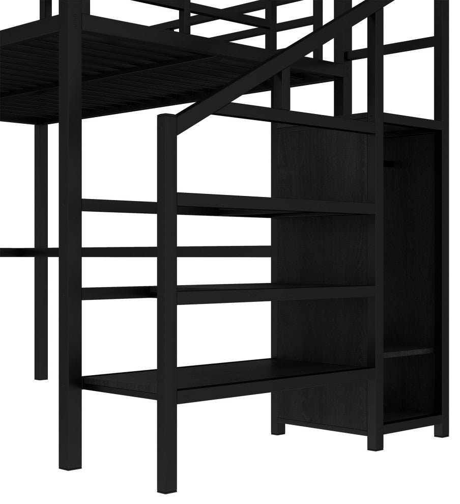 Gewnee Full Size Loft Bed with L-shaped Desk and USB
