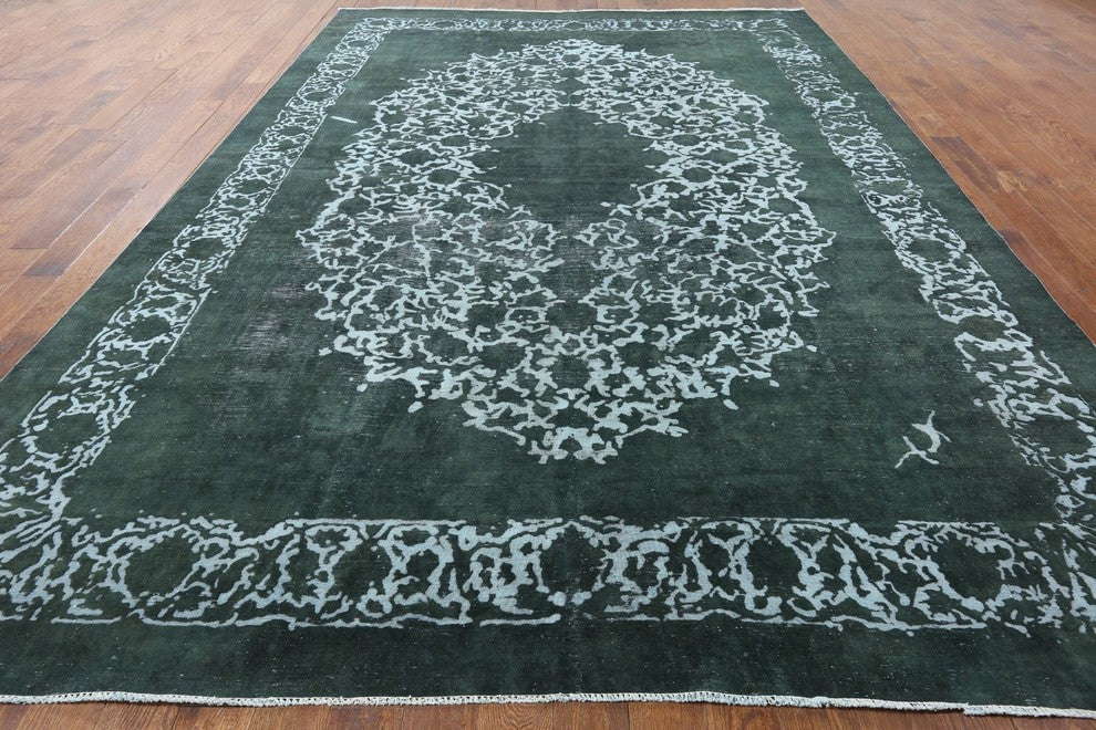 Persian Bargasta Blue Overdyed Hand-Knotted Wool Rug, 10'x14'
