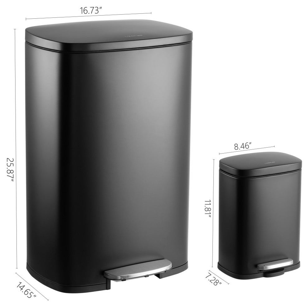 Connor 13-Gallon Trash Can With Soft-Close Lid and Mini Trash Can, Black