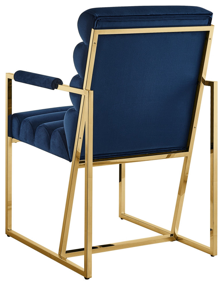 Inspired Home Maddyn Dining Chair, Velvet Navy/Gold