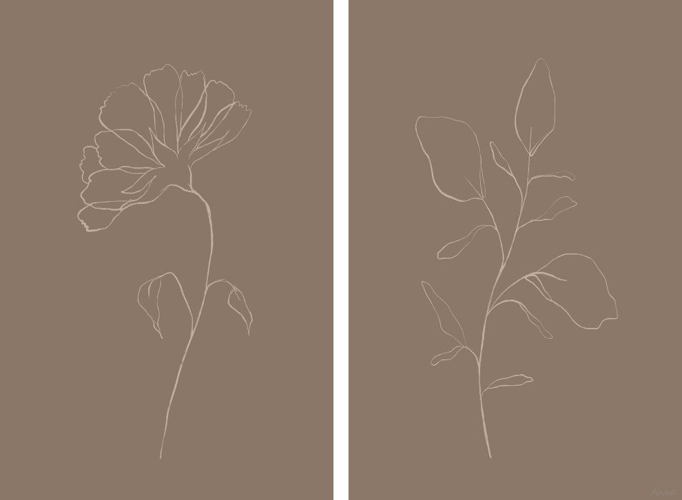 Leaves and Flower Diptych, 2-Piece Set, 8x12 Panels