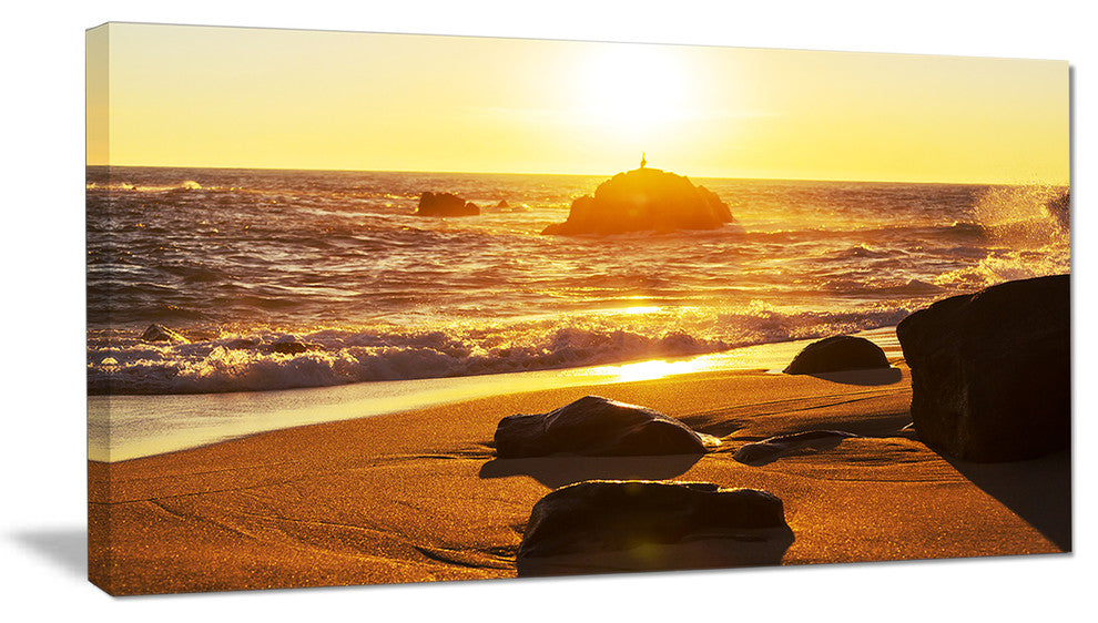 "Glowing Waters of Seashore" Modern Beach Canvas Art Print, 32"x16"
