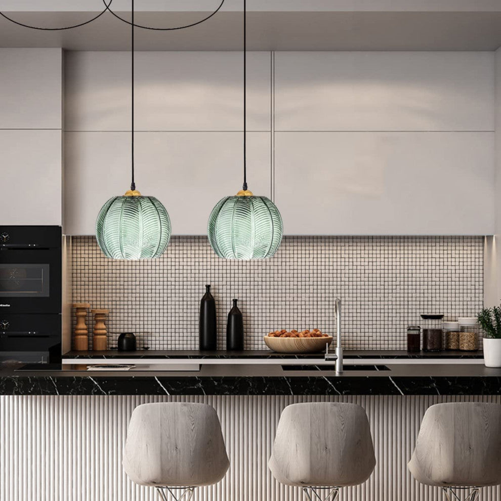 Plug In Glass Pendant Light Fixture, Modern Globe, Green