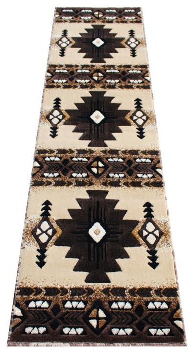 Mohave Collection Traditional Southwestern Style Area Rug, Brown, 2' X 7'