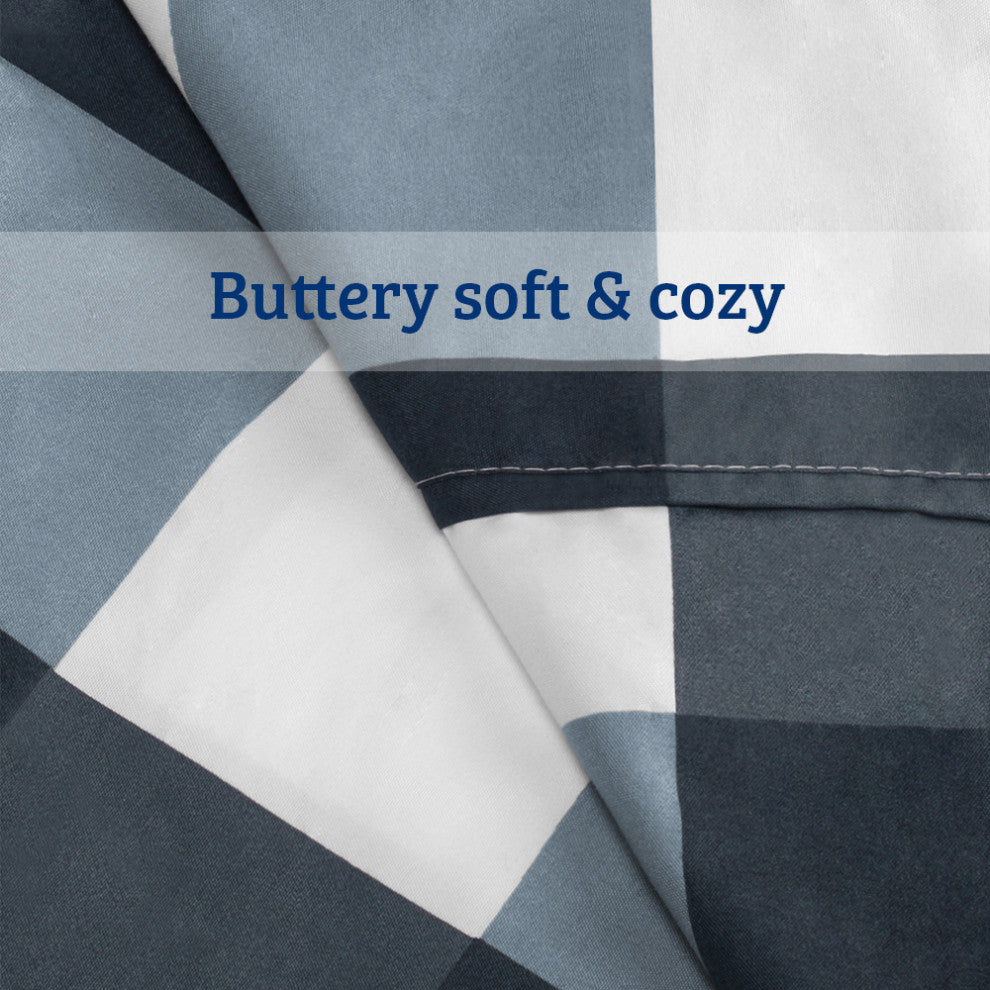 Bare Home 1800 Microfiber Sheet Set, Gingham Blue, Queen