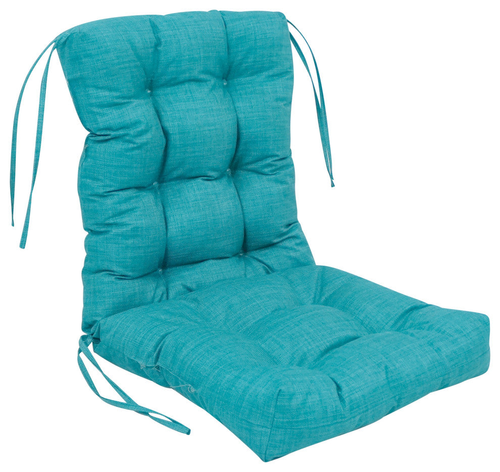 18"X38" Spun Polyester Solid Outdoor Tufted Chair Cushion, Aqua Blue