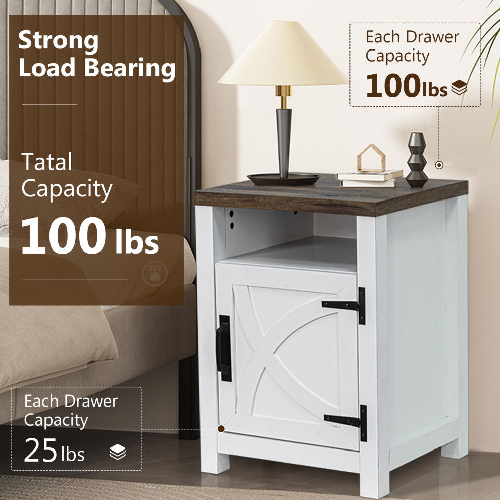 Farmhouse Nightstand with Drawer Storage