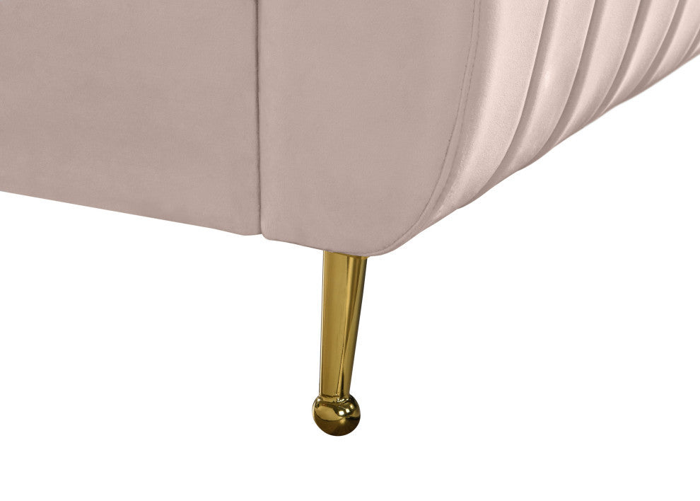 Zara Channel Tufted Velvet Upholstered Bed With Custom Gold Legs, Pink, Full
