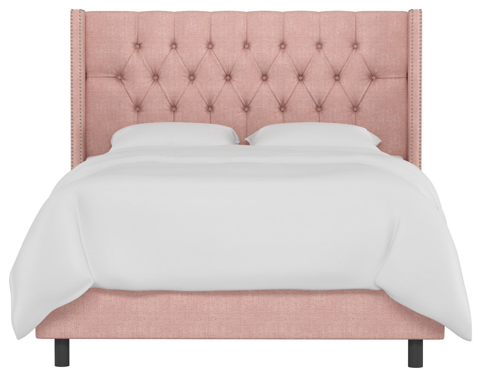 Monarch Queen Tufted Wingback Bed, Zuma Rosequartz