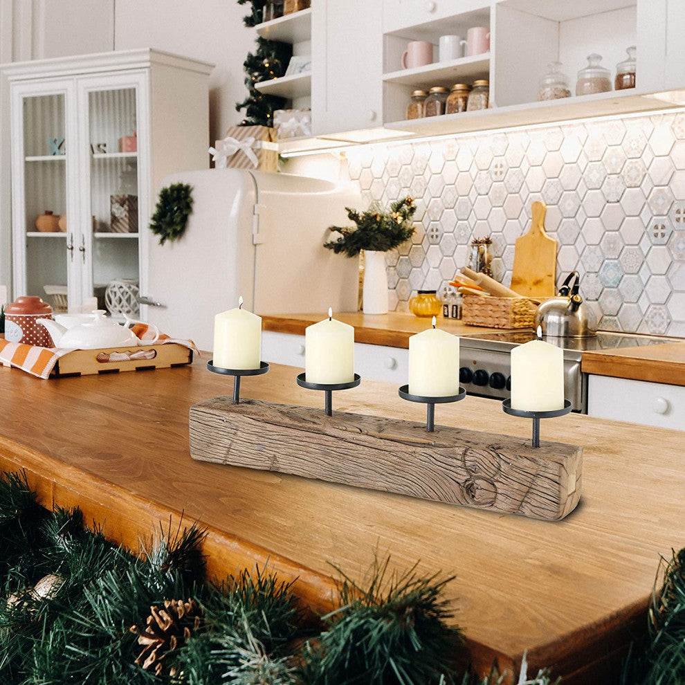 Recycled Wood Split-Log Candle Holder