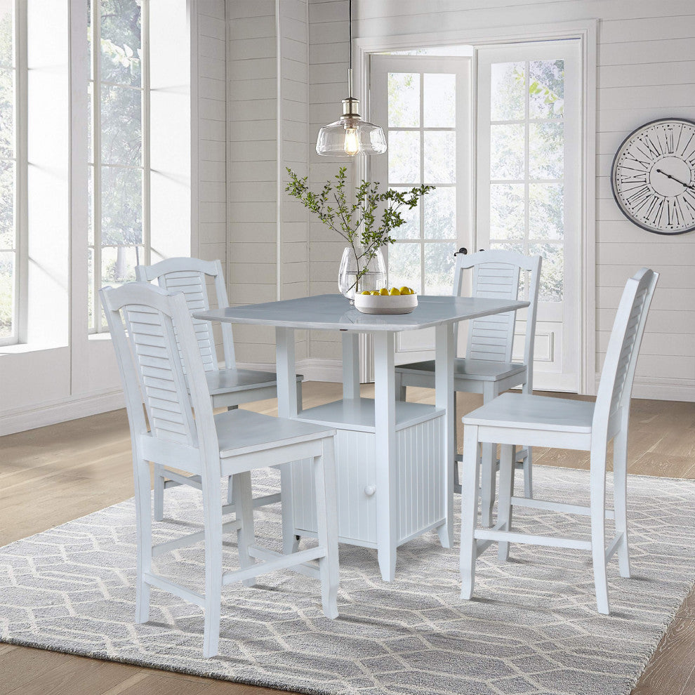 Dual Drop Leaf Bistro Table, Counter Height and 4 Counter Height Stools
