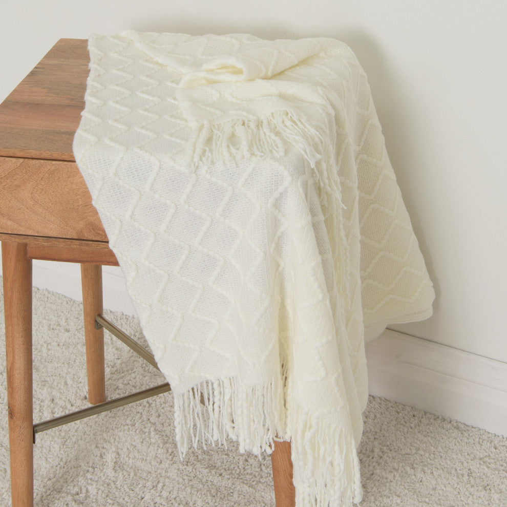 Textured Diamond Throw, Ivory