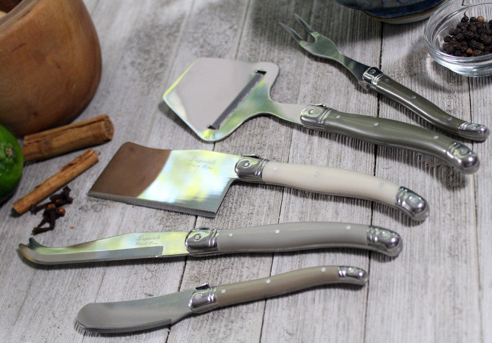 French Home Laguiole Cheese Knife, Fork and Slicer Set, 5 Piece "Mist".