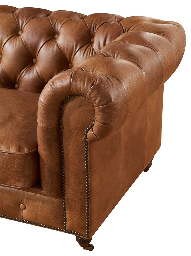 Leather Chesterfield Arm Chair, Light Brown