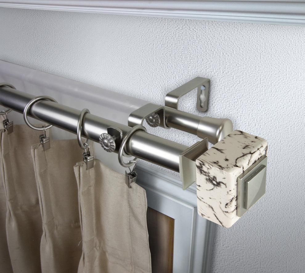 Brielle 1" Diameter Double Curtain Rod, Satin Nickel, 66-120"