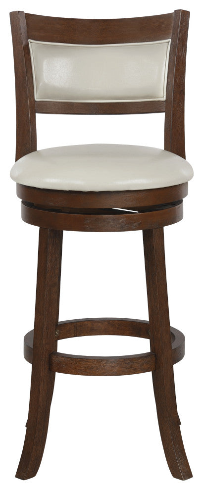 30" Swivel Stool, Cream Faux Leather With Dark Walnut Finish