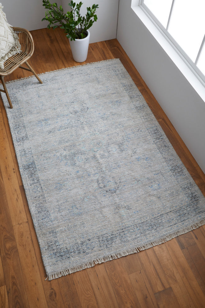 Weave & Wander Ramey Space Dyed Wool Rug, Gray/Blue, 9'x12'