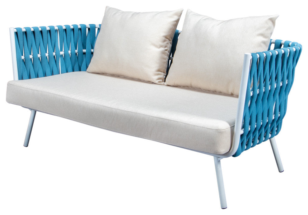 Spencer Outdoor Rope Frame Loveseat With Cushions, Blue
