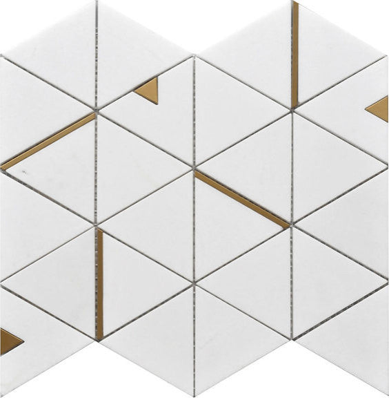 Mosaic Tile Marble With Metal, Thasssos Triangle White Gold