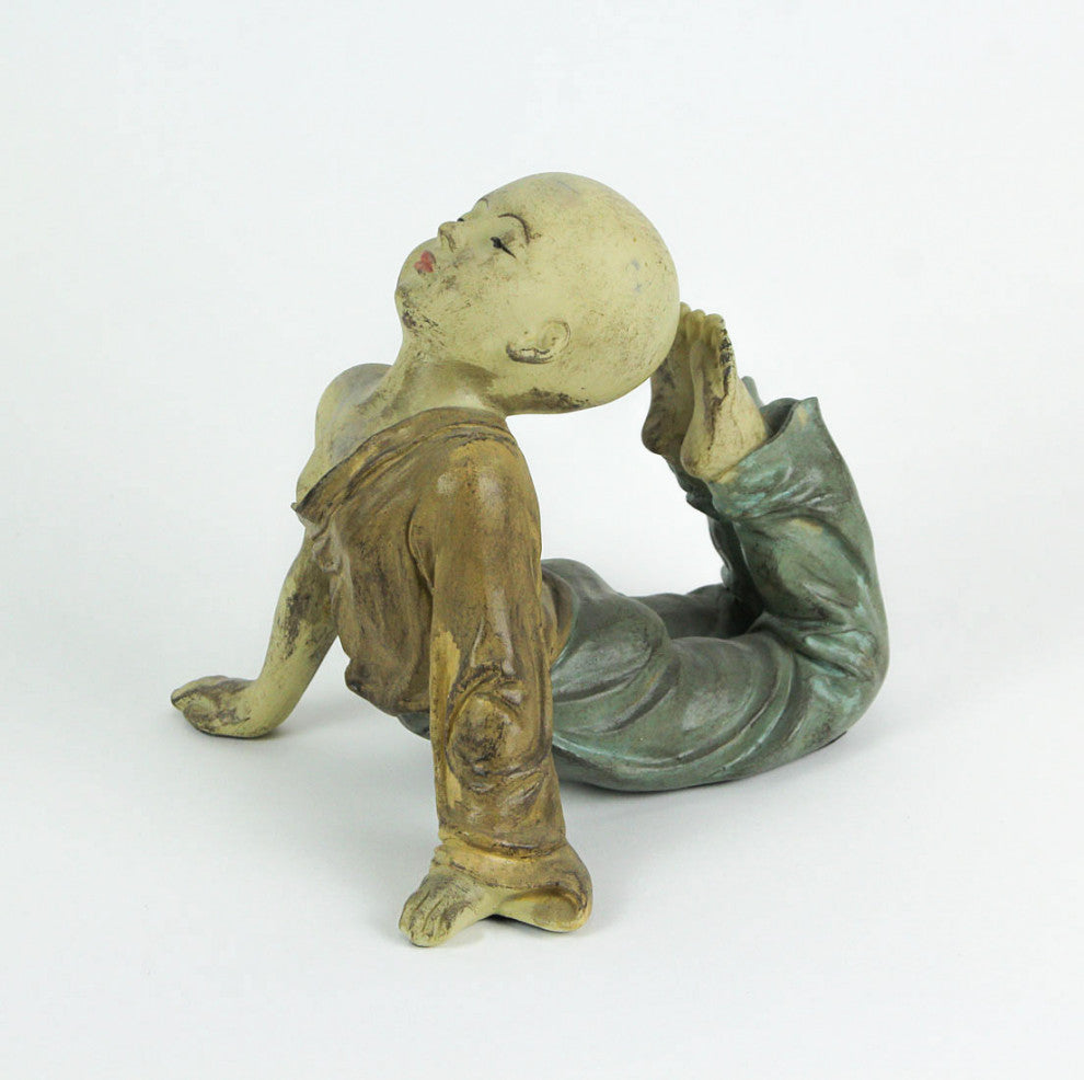 Beautiful Aged Finish Child Monk Yoga Bow Pose Statue 8,5 Inches High
