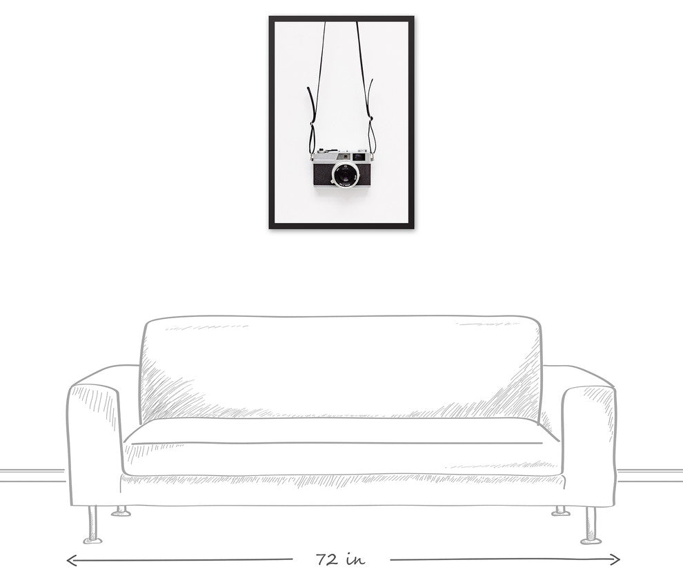 Black and White Vintage Camera 20x30 Black Framed Canvas