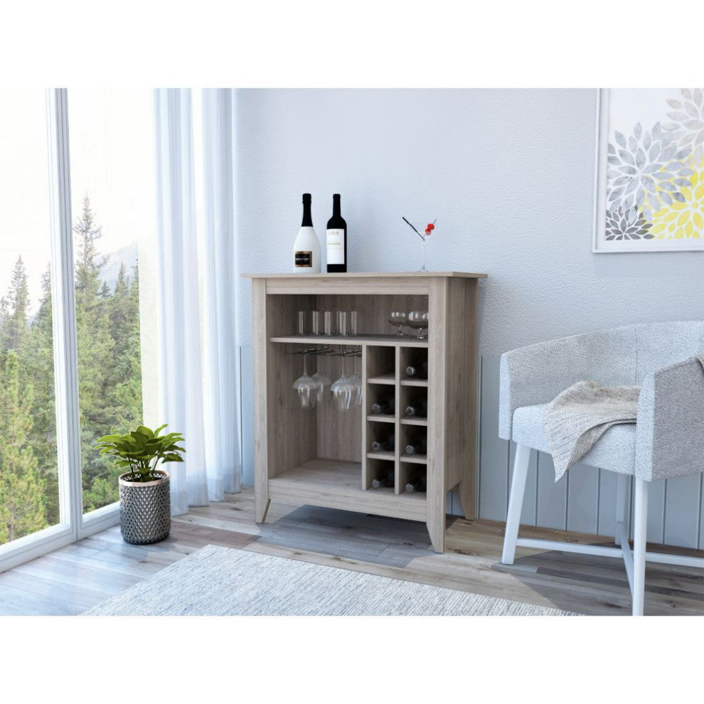 DEPOT E-SHOP Mojito Bar Cabinet,8 Wine Cubbies, Wine Rack,Open Shelf, Light Gray