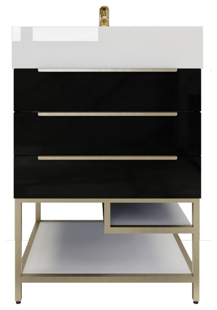 Madison 24" Freestanding Vanity with Reinforced Acrylic Sink, High Gloss Black